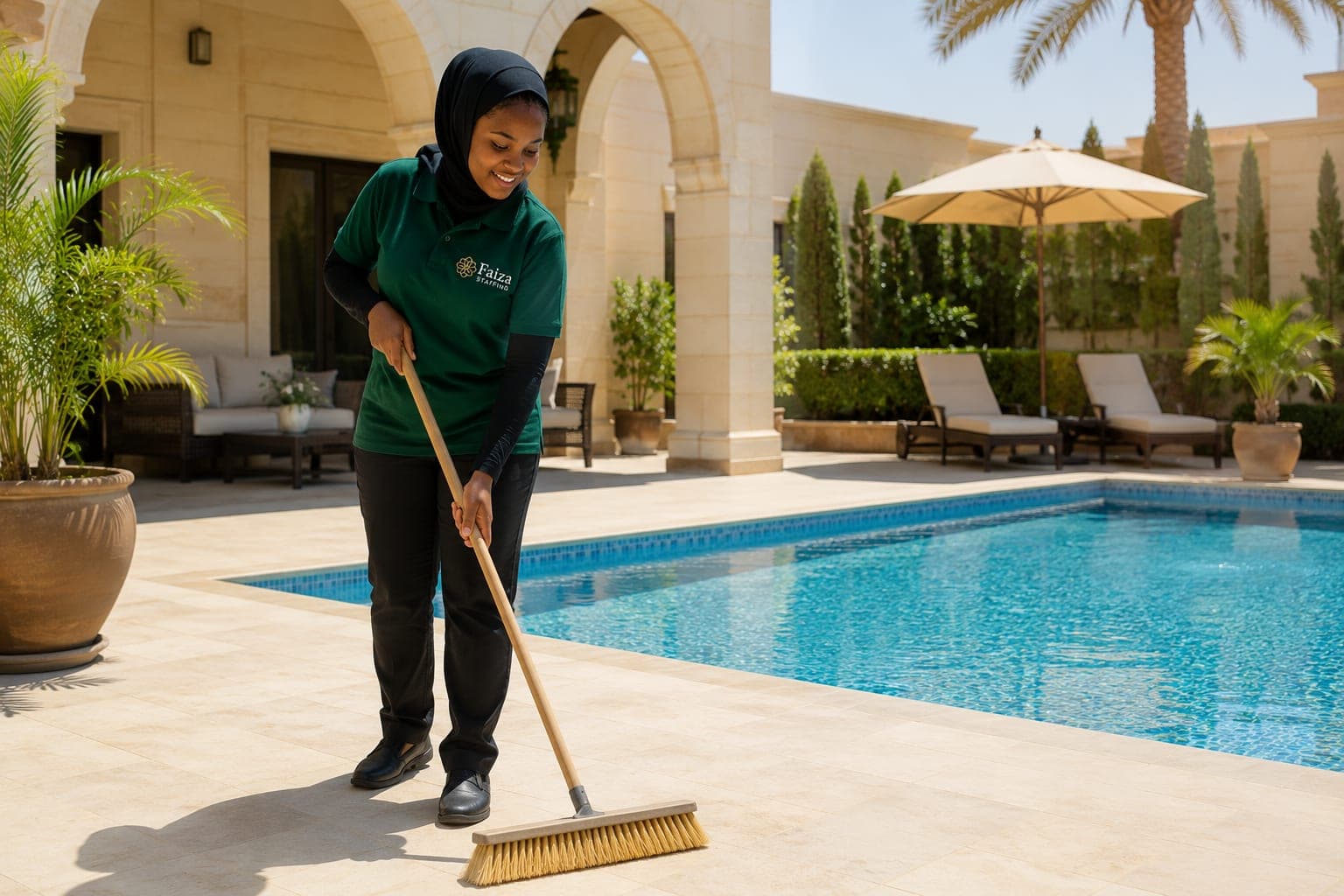 تنظيف الأفنية والمساحات الخارجية في فيلا بالرياض